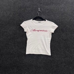 Aeropostale White Pink Script Baby Tee Womens Small Y2K Crop Top